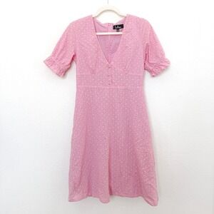 Lulus Womens Dress Size M‎ Pink Eyelet Puff Sleeve Milkmaid Cottage